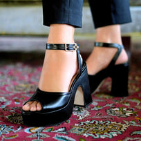 OLIMPIA 100 - Negro Regina Romero Zapato Sandalia Plataforma Tacon Alto Para Dama en Piel