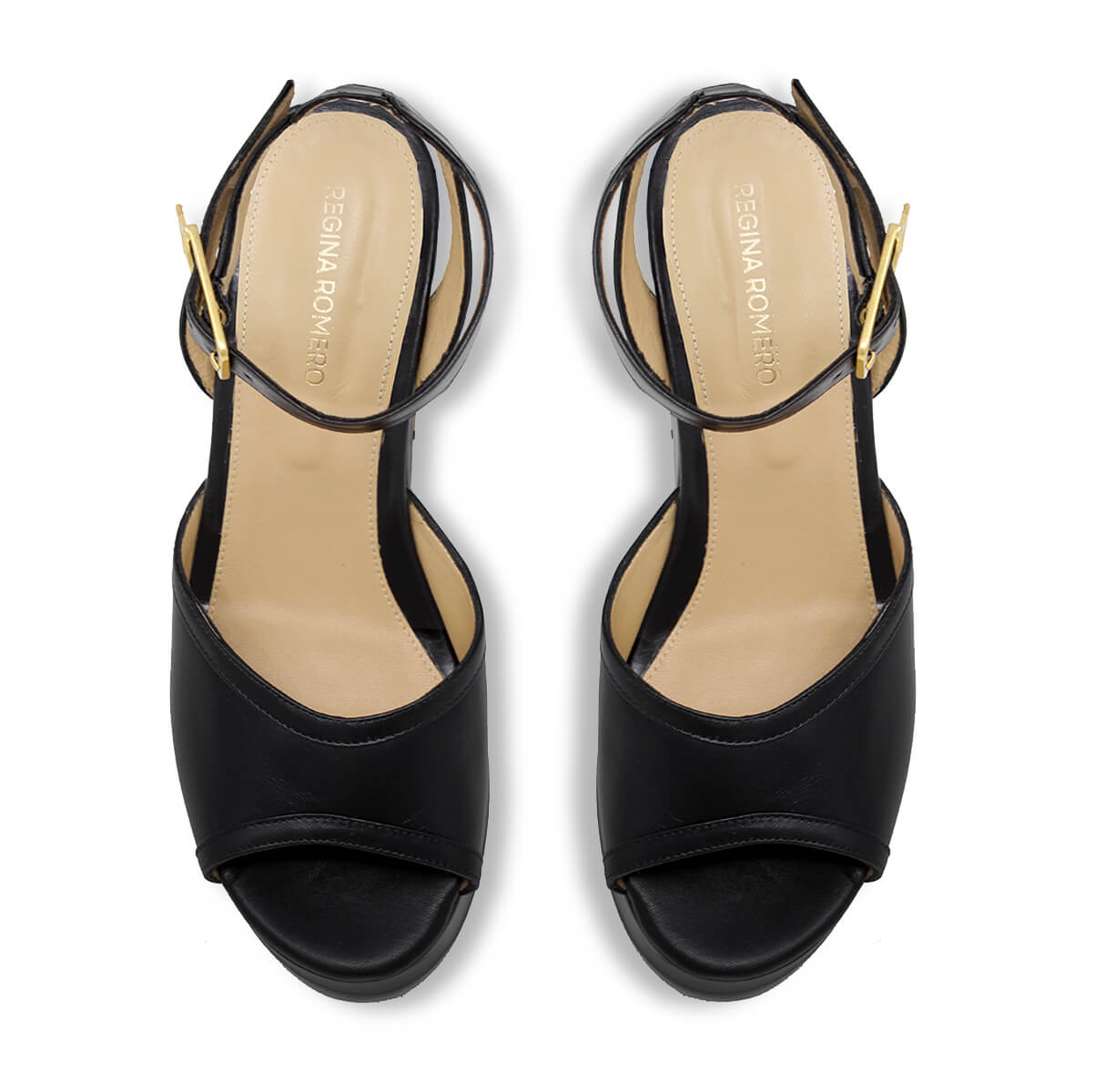 OLIMPIA 100 - Negro Regina Romero Zapato Sandalia Plataforma Tacon Alto Para Dama en Piel