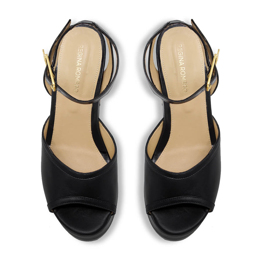 OLIMPIA 100 - Negro Regina Romero Zapato Sandalia Plataforma Tacon Alto Para Dama en Piel