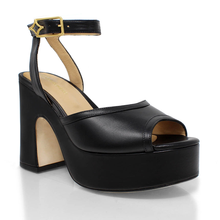 OLIMPIA 100 - Negro Regina Romero Zapato Sandalia Plataforma Tacon Alto Para Dama en Piel
