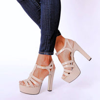ROMI 135 - Light Pink Regina Romero High Heel Platform Sandal Shoe for Lady in Leather