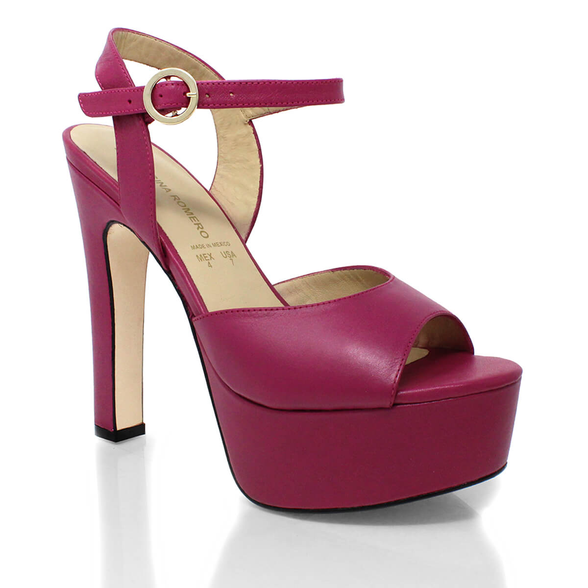 SABRINA 135 - Fucsia Regina Romero Zapato Sandalia Plataforma Tacon Alto Para Dama en Piel