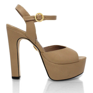 SABRINA 135 - Beige Regina Romero High Heel Platform Sandal Shoe for Women in Leather