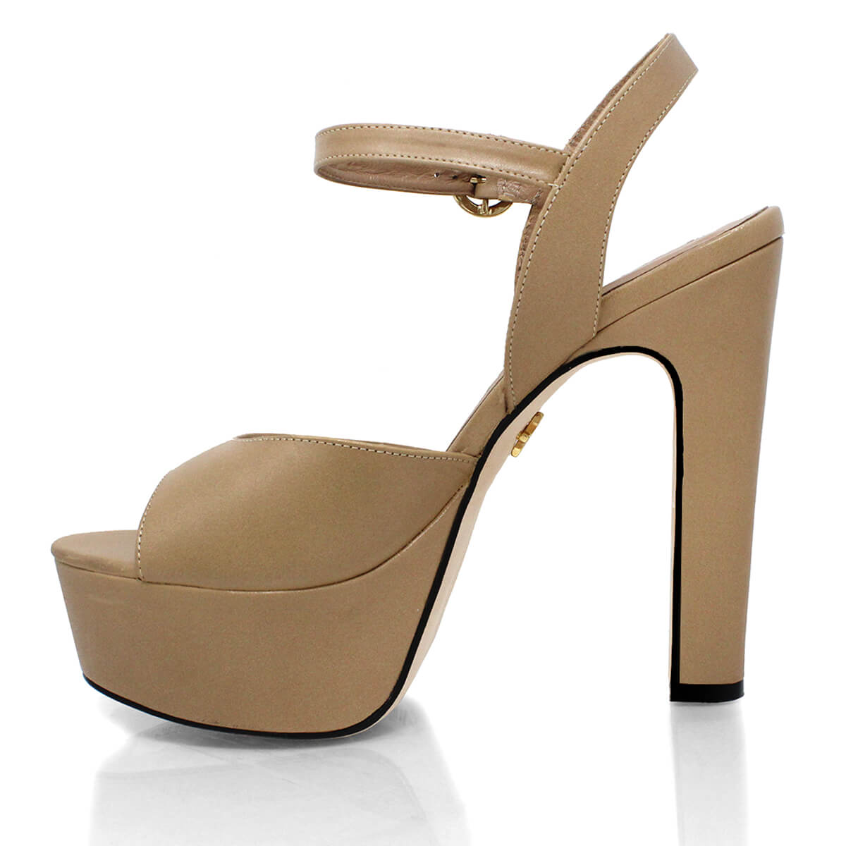 SABRINA 135 - Beige Regina Romero High Heel Platform Sandal Shoe for Women in Leather