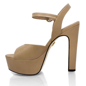 SABRINA 135 - Beige Regina Romero High Heel Platform Sandal Shoe for Women in Leather