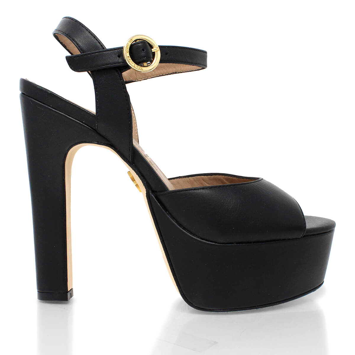 SABRINA 135 - Black Regina Romero High Heel Platform Sandal Shoe for Women in Leather