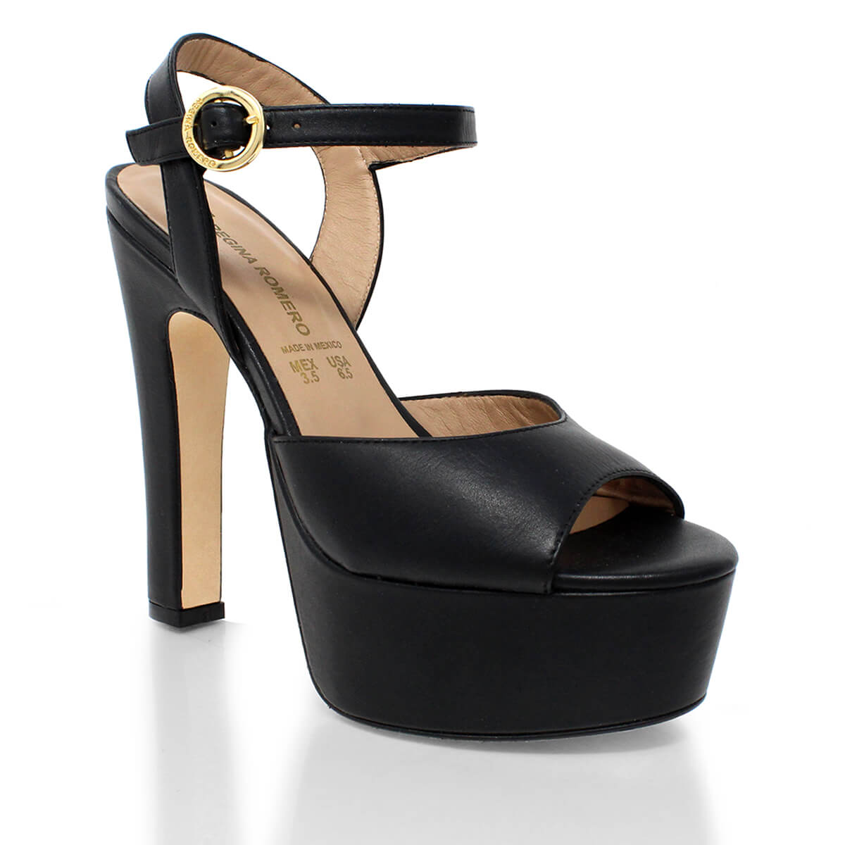 SABRINA 135 - Black Regina Romero High Heel Platform Sandal Shoe for Women in Leather