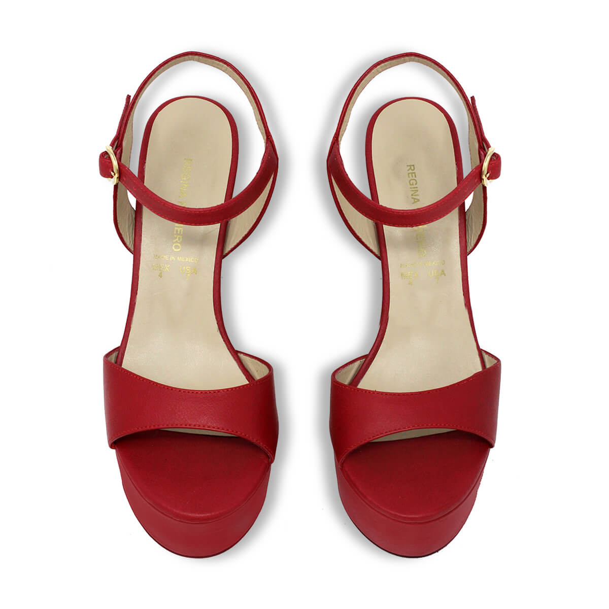 SABRINA 135 - Rojo Regina Romero Zapato Sandalia Plataforma Tacon Alto Para Dama en Piel