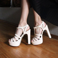 ROMI 135 - Beige Patent Leather Regina Romero High Heel Platform Sandal Shoe for Women in Leather 2