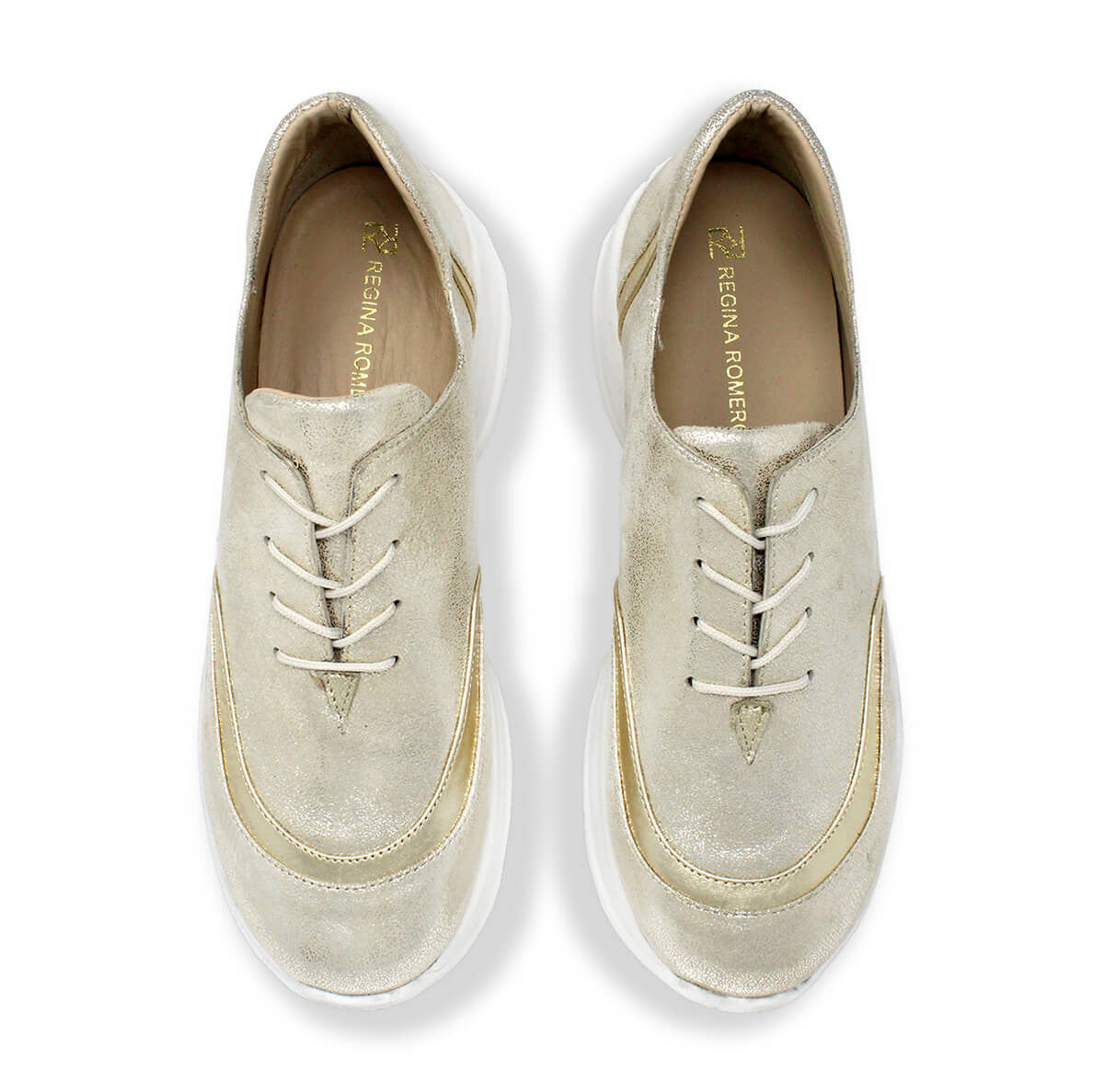 KIM 75 - White and Light Gold Regina Romero Urban Sport Tennis Shoe for Lady in Leather