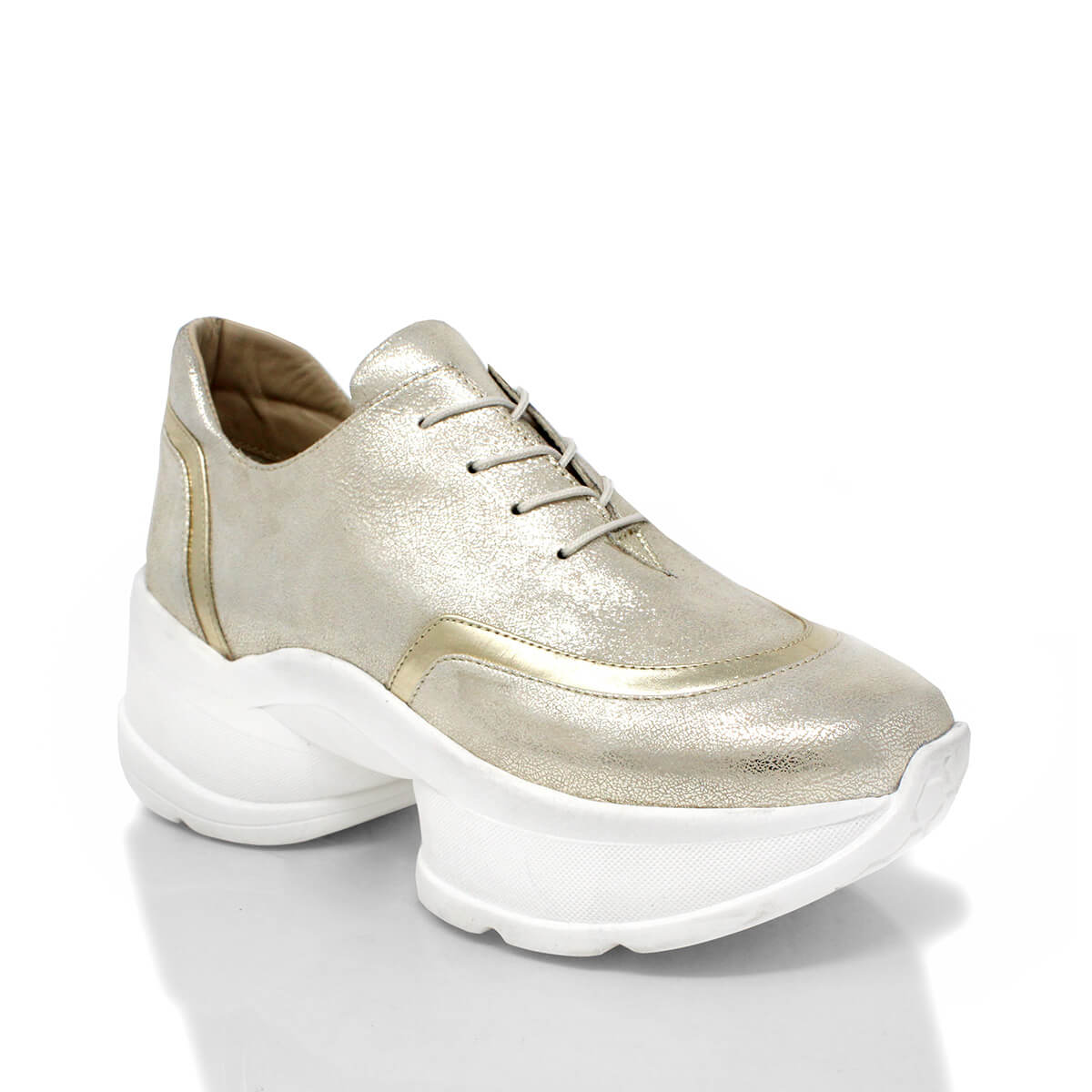 KIM 75 - White and Light Gold Regina Romero Urban Sport Tennis Shoe for Lady in Leather