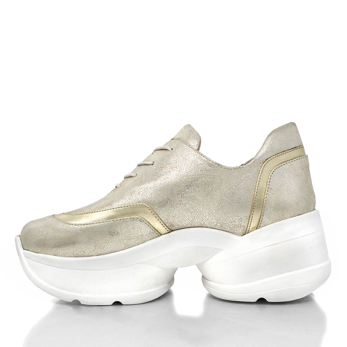 KIM 75 - White and Light Gold Regina Romero Urban Sport Tennis Shoe for Lady in Leather