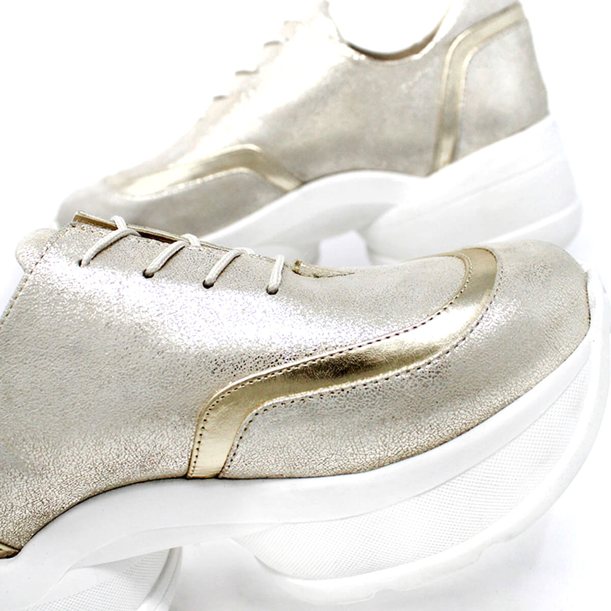 KIM 75 - White and Light Gold Regina Romero Urban Sport Tennis Shoe for Lady in Leather