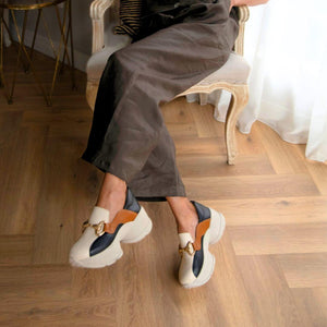 MARINA 75 - Black and Beige Regina Romero Urban Sport Tennis Shoe for Women in Leather