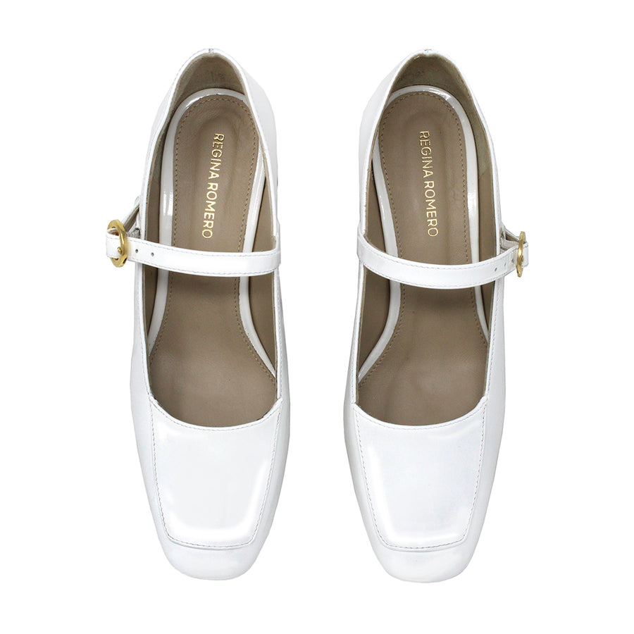 MATI 50 - White Patent Leather Regina Romero Low Heel Sneaker Shoe for Women in Leather
