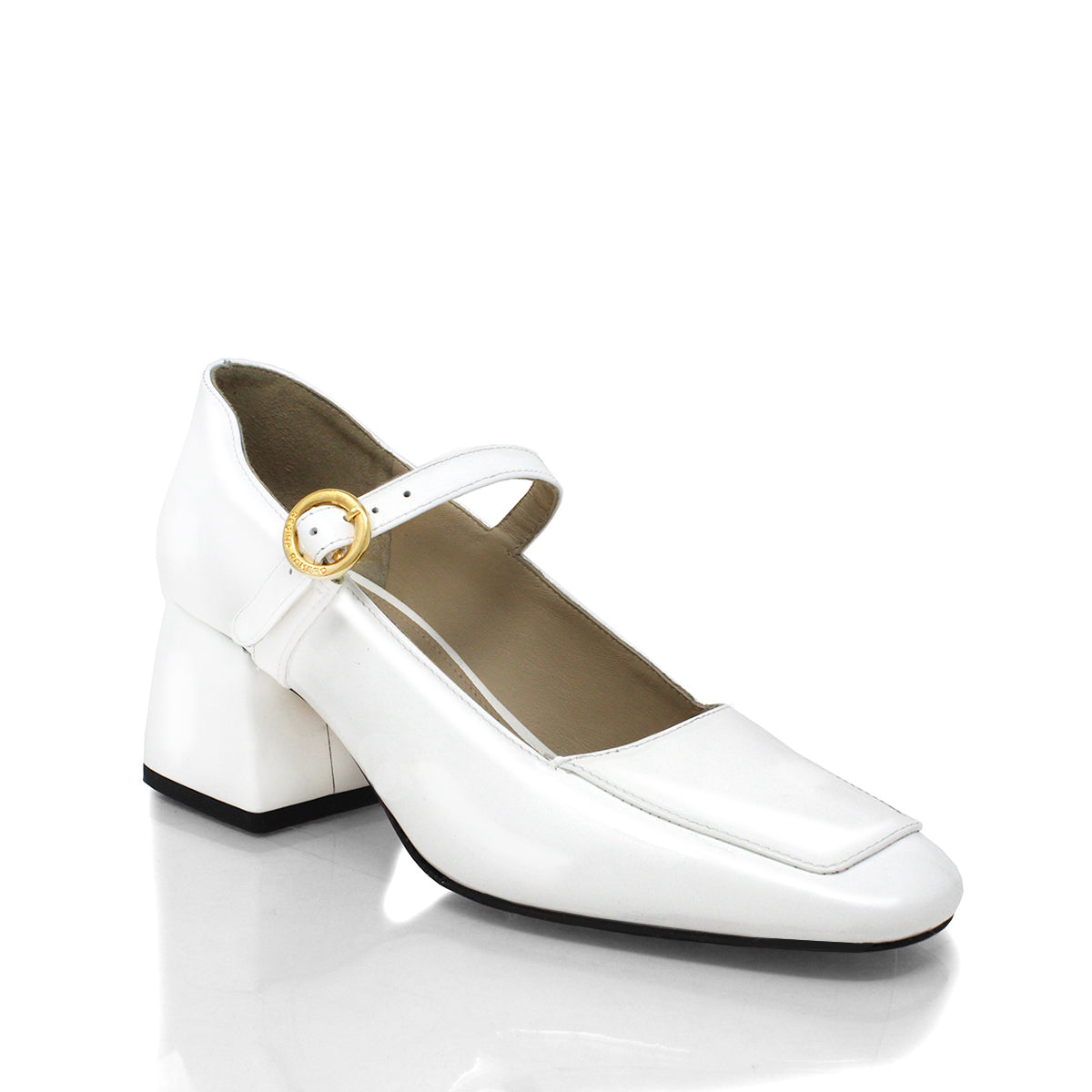 MATI 50 - White Patent Leather Regina Romero Low Heel Sneaker Shoe for Women in Leather