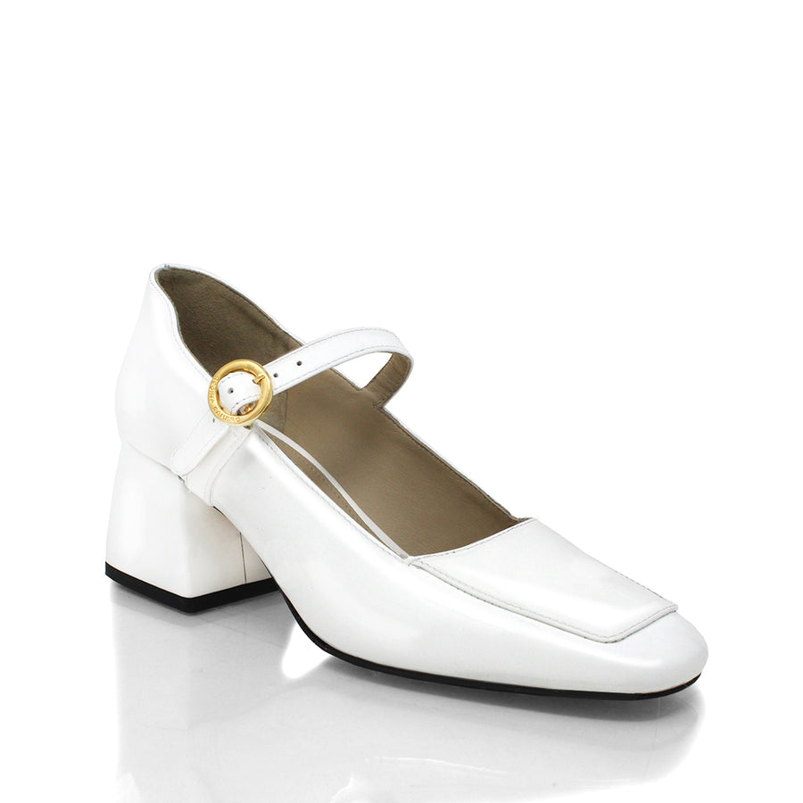 MATI 50 - White Patent Leather Regina Romero Low Heel Sneaker Shoe for Women in Leather