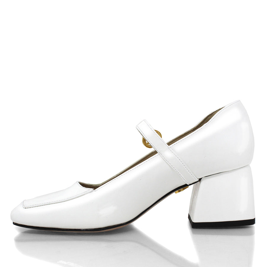 MATI 50 - White Patent Leather Regina Romero Low Heel Sneaker Shoe for Women in Leather
