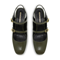 ALESSIA 50 - Charol Verde Regina Romero Zapato Zapatilla Tacon Bajo Para Dama en Piel