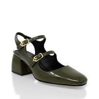 ALESSIA 50 - Charol Verde Regina Romero Zapato Zapatilla Tacon Bajo Para Dama en Piel