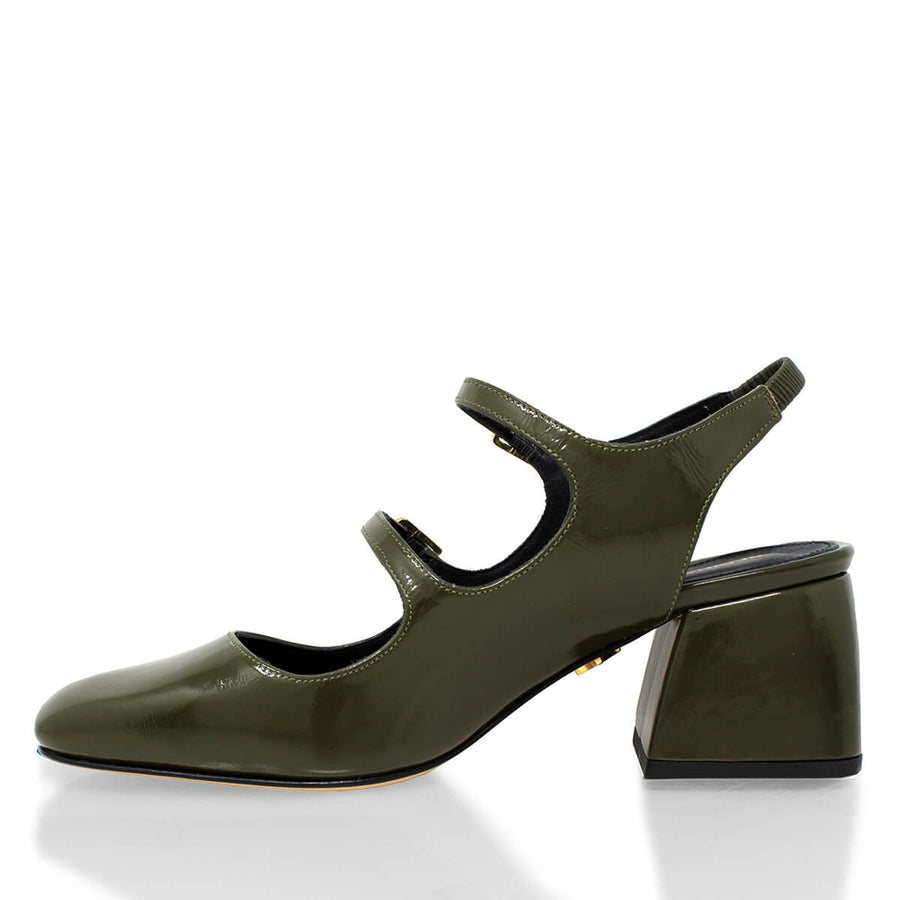 ALESSIA 50 - Charol Verde Regina Romero Zapato Zapatilla Tacon Bajo Para Dama en Piel