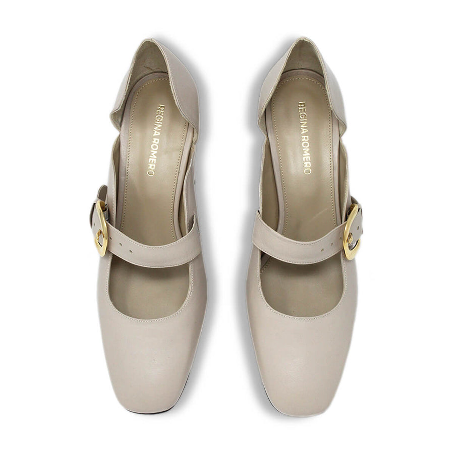 ARIEL 40 - Beige Claro Regina Romero Zapato Zapatilla Tacon Bajo Para Dama en Piel