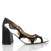AURORA 75 - Negro y Blanco Regina Romero Zapato Zapatilla Tacon Alto Para Dama en Piel