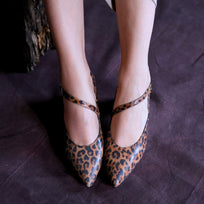 BRENTA 55 - Miel Print Regina Romero Zapato Zapatilla Tacon Bajo Para Dama en Piel