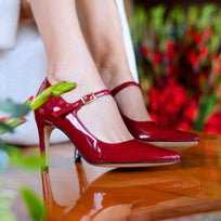 MARY JANE 75 - Charol Cherry Regina Romero Zapato Zapatilla Tacon Alto Para Dama en Piel