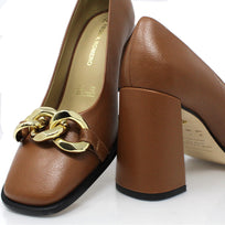 CASSIE 75 - Tan Regina Romero Zapato Zapatilla Tacon Alto Para Dama en Piel