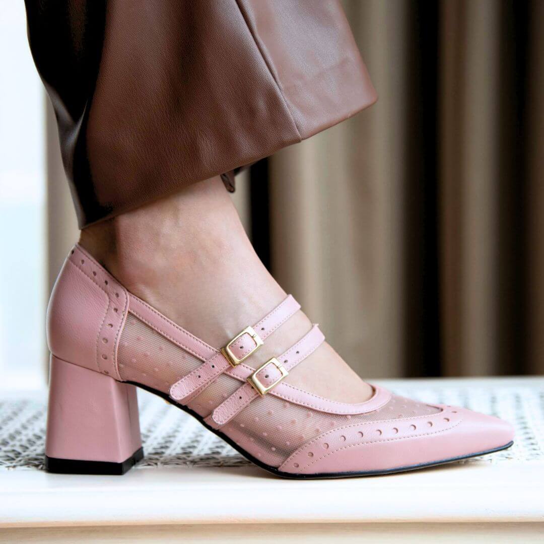 SUKI 50 - Light Pink Regina Romero Low Heel Sneaker Shoe for Women in Leather