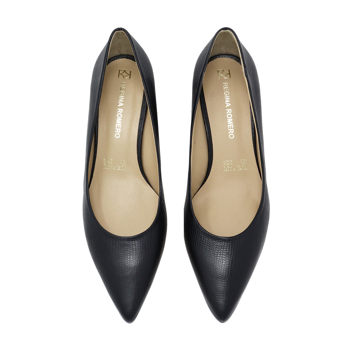 TAMARA 50 - Negro Lizard Regina Romero Zapato Zapatilla Tacon Bajo Para Dama en Piel