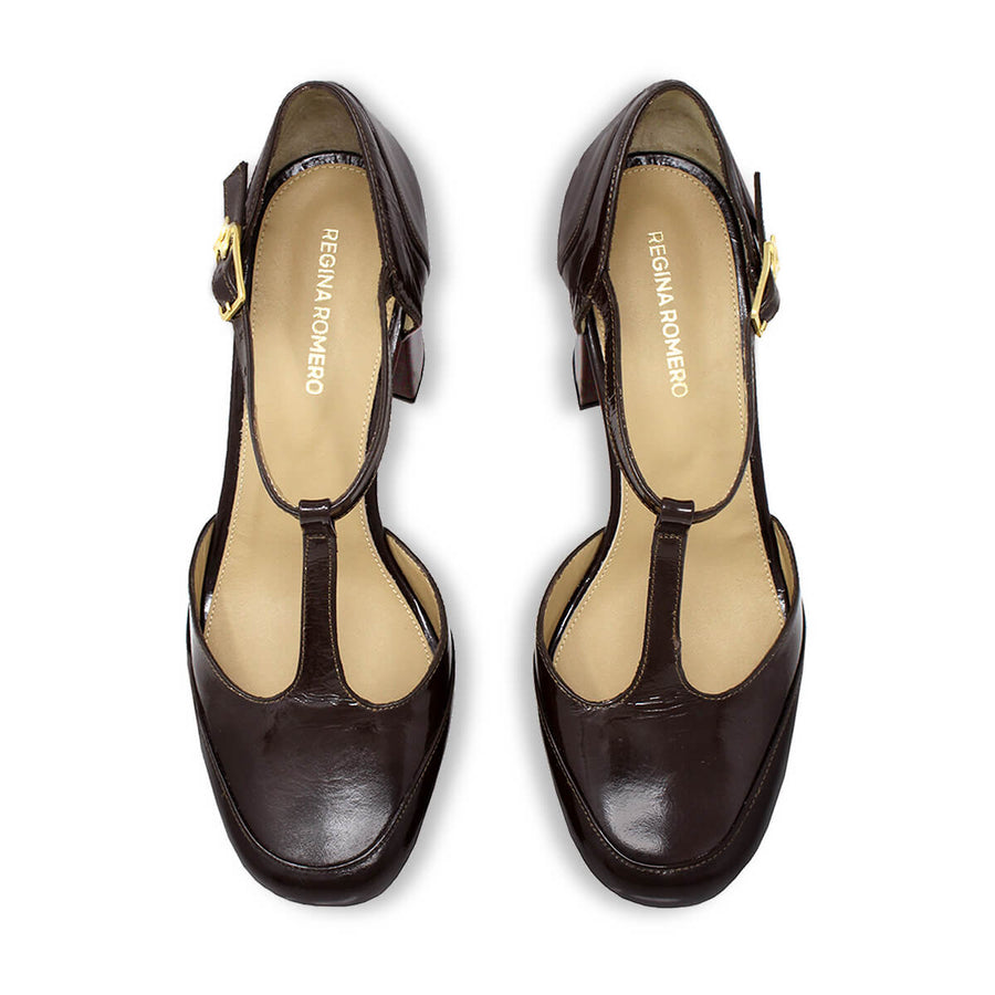 VIVIANA 95 - Charol Cafe Regina Romero Zapato Plataforma Tacon Alto Para Dama en Piel