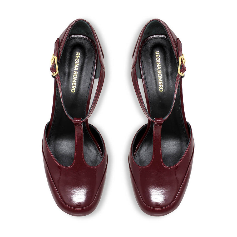 VIVIANA 95 - Charol Vino Regina Romero Zapato Plataforma Tacon Alto Para Dama en Piel