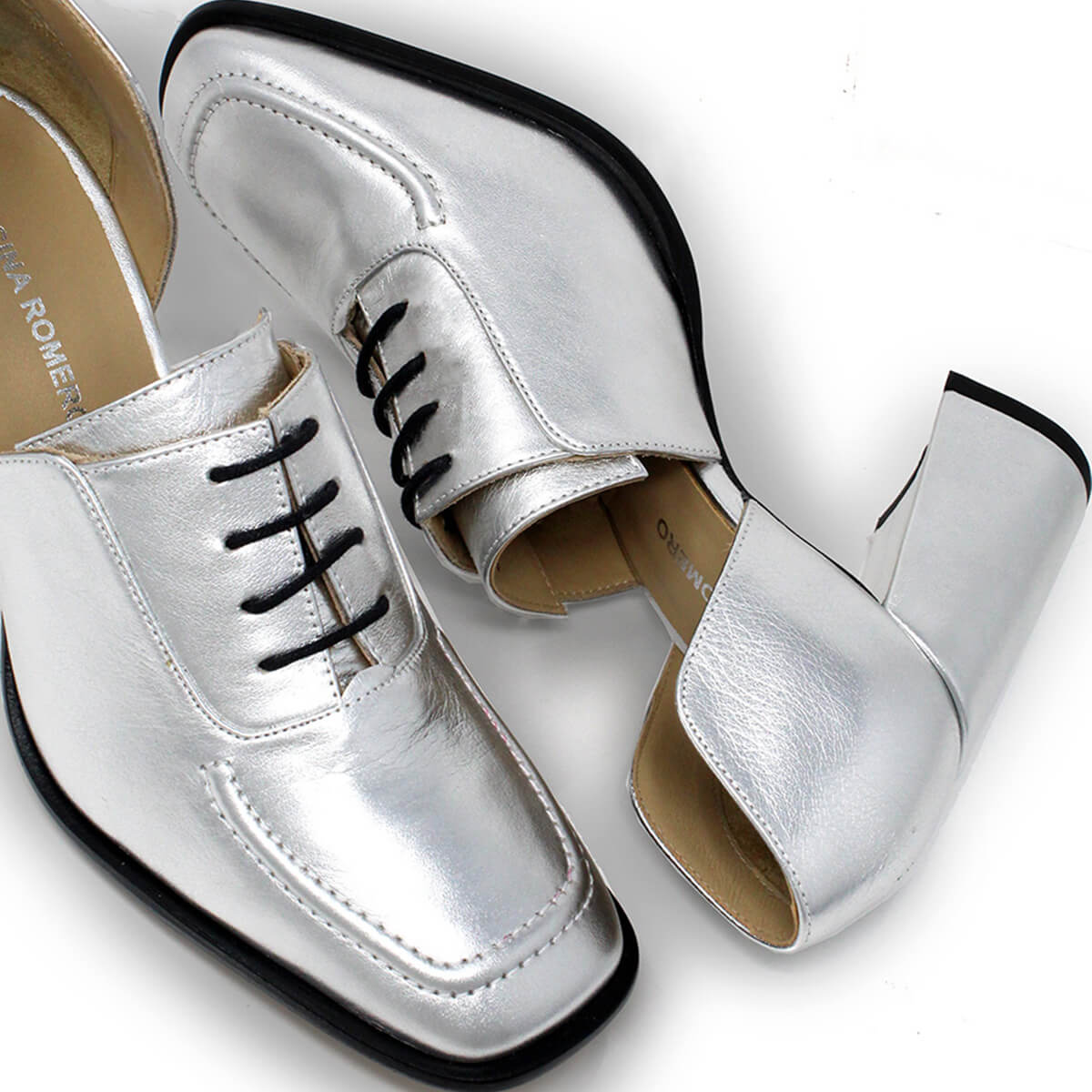 ERICA 75 Plata Regina Romero Zapato Zapatilla Tacon Alto Para Dama e