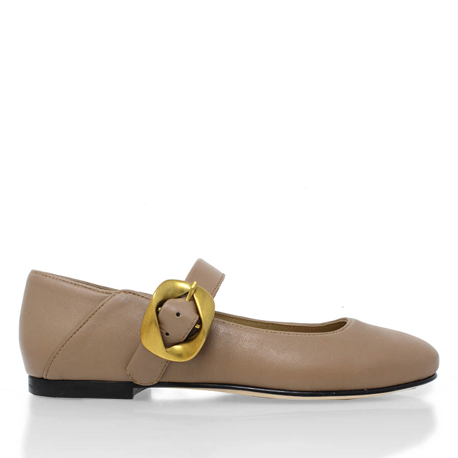 LOLA - Mocha Regina Romero Zapato Flat Balerina de Piso Para Dama en Piel