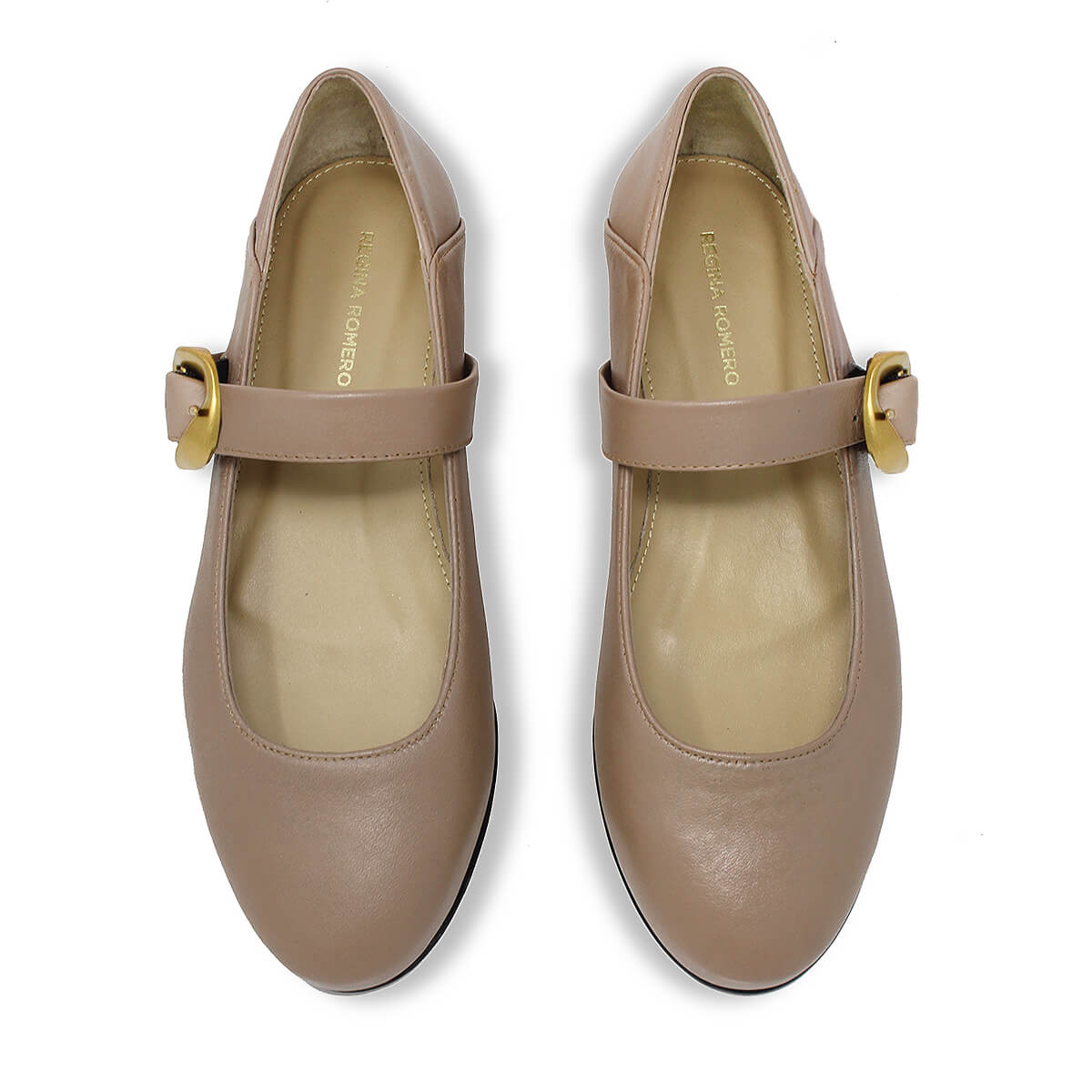 LOLA - Mocha Regina Romero Zapato Flat Balerina de Piso Para Dama en Piel