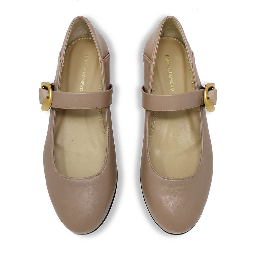 LOLA - Mocha Regina Romero Zapato Flat Balerina de Piso Para Dama en Piel