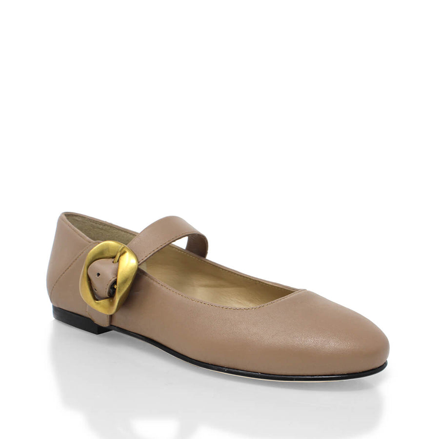 LOLA - Mocha Regina Romero Zapato Flat Balerina de Piso Para Dama en Piel