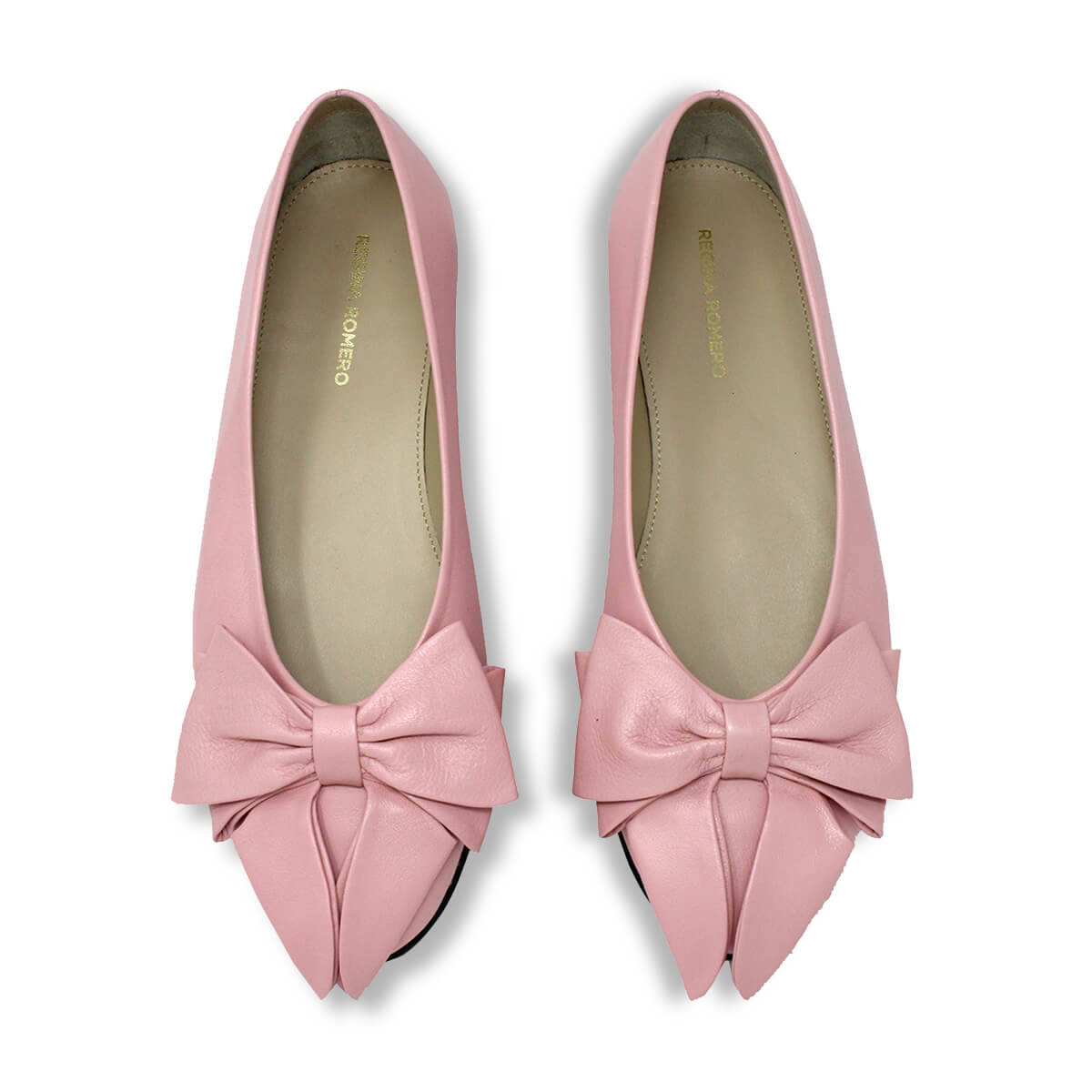 LULU - Light Pink Regina Romero Flat Ballerina Floor Shoe for Women in Leather