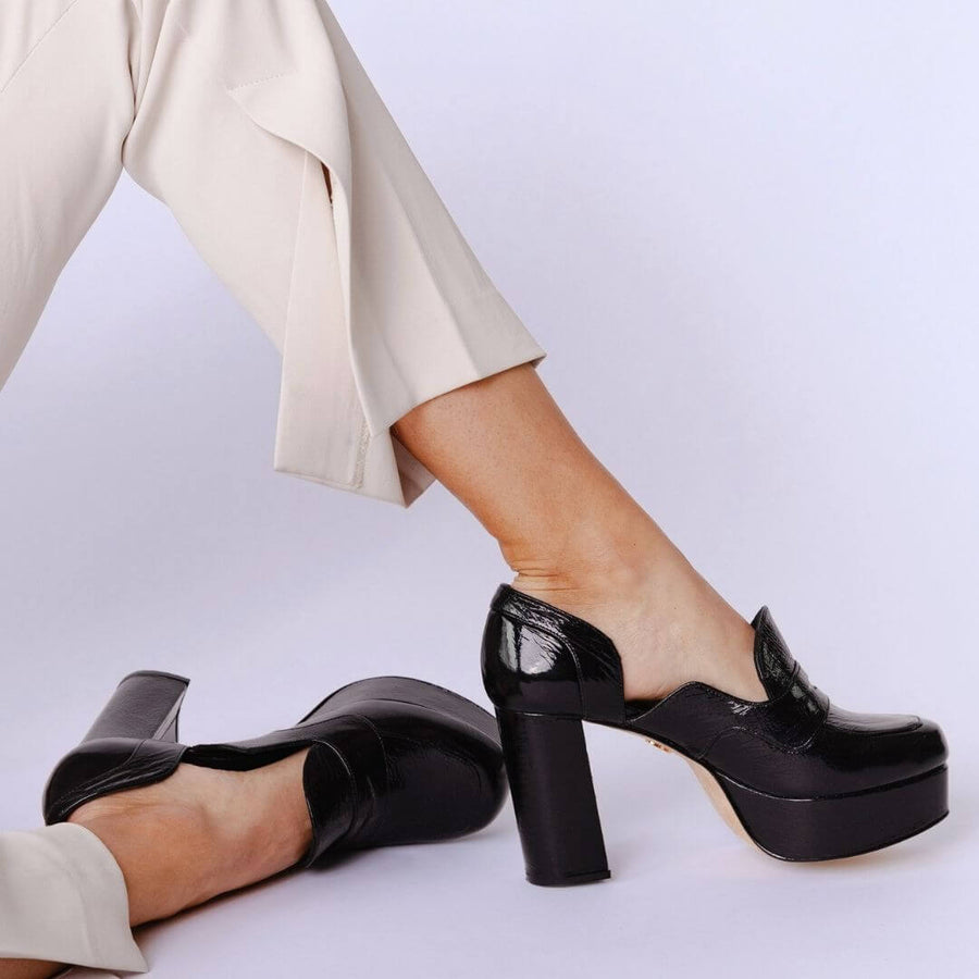 JOY 95 - Black Regina Romero High Heel Sneaker Shoe for Women in Leather