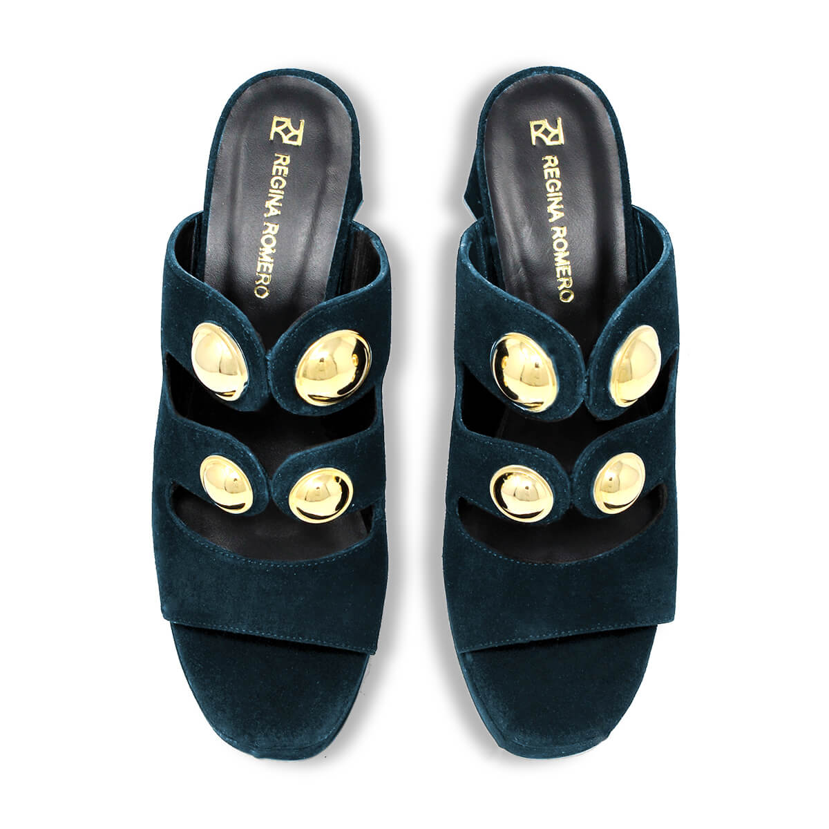 SIBIL 95 - Ante Azul Verde Regina Romero Zapato Sandalia Plataforma Tacon Alto Para Dama en Piel