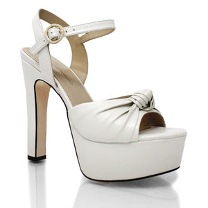 ALEXA 135 - White Regina Romero High Heel Platform Sandal Shoe for Women in Leather