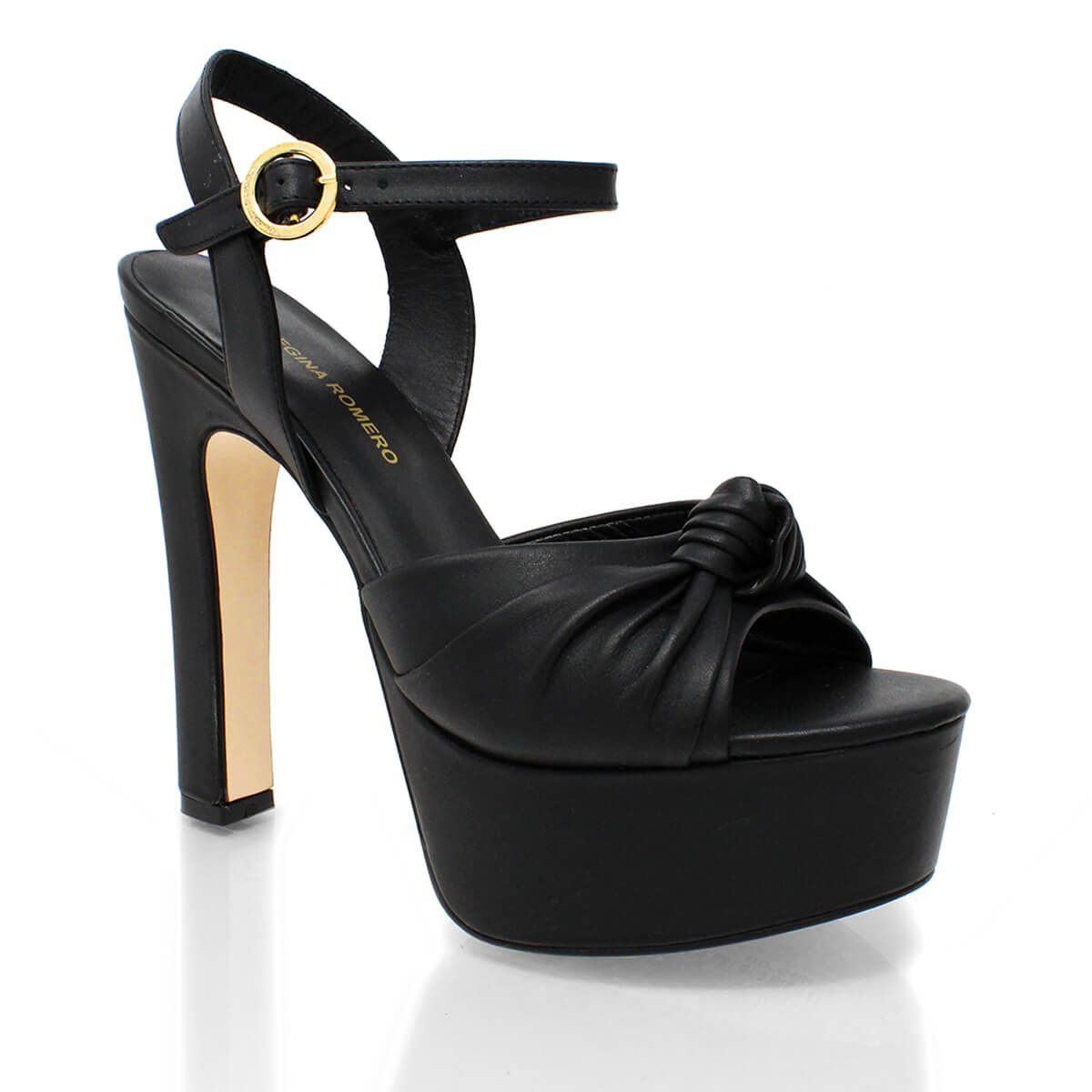 ALEXA 135 - Black Regina Romero High Heel Platform Sandal Shoe for Women in Leather