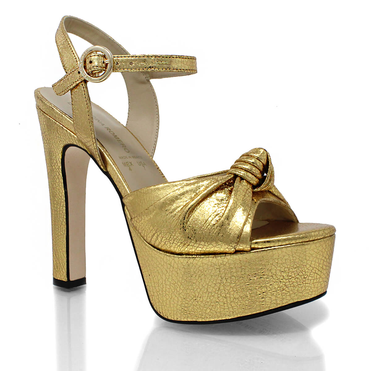 ALEXA 135 - Gold Regina Romero High Heel Platform Sandal Shoe for Women in Leather