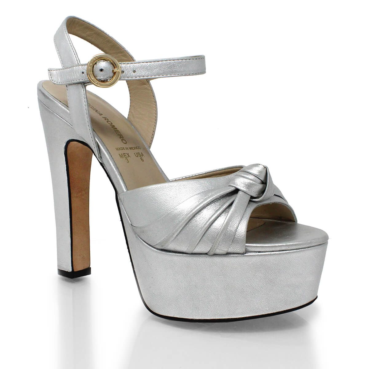 ALEXA 135 - Silver Regina Romero High Heel Platform Sandal Shoe for Women in Leather