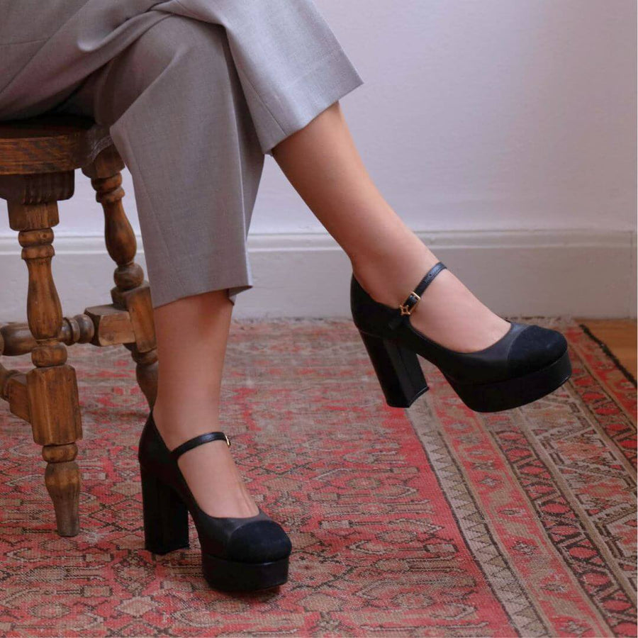 ROCHA 95 - Negro Regina Romero Zapato Plataforma Tacon Alto Para Dama en Piel