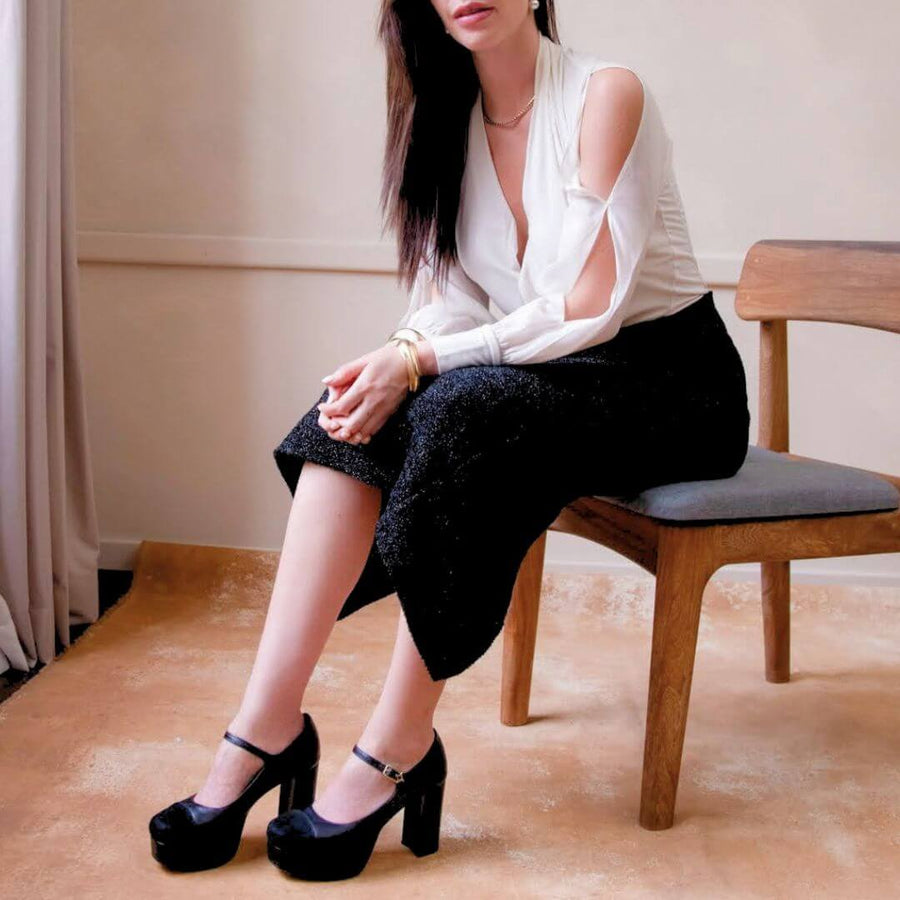 ROCHA 95 - Negro Regina Romero Zapato Plataforma Tacon Alto Para Dama en Piel
