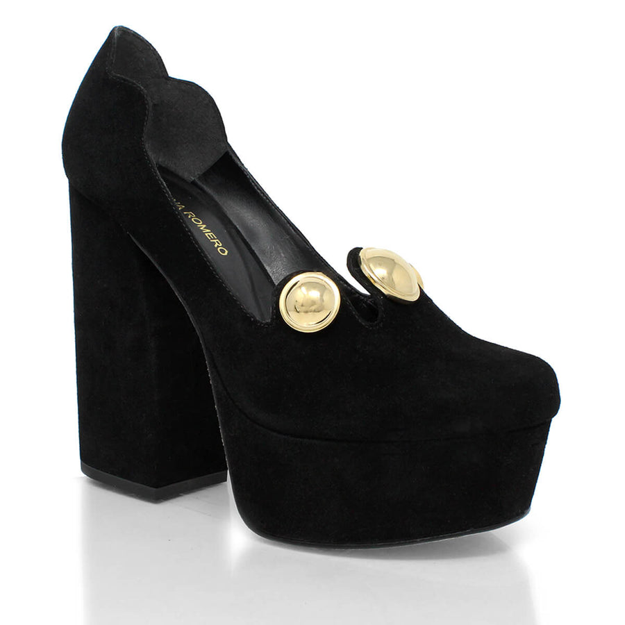 ROXANNE 135 - Ante Negro Regina Romero Zapato Plataforma Tacon Alto Para Dama en Piel