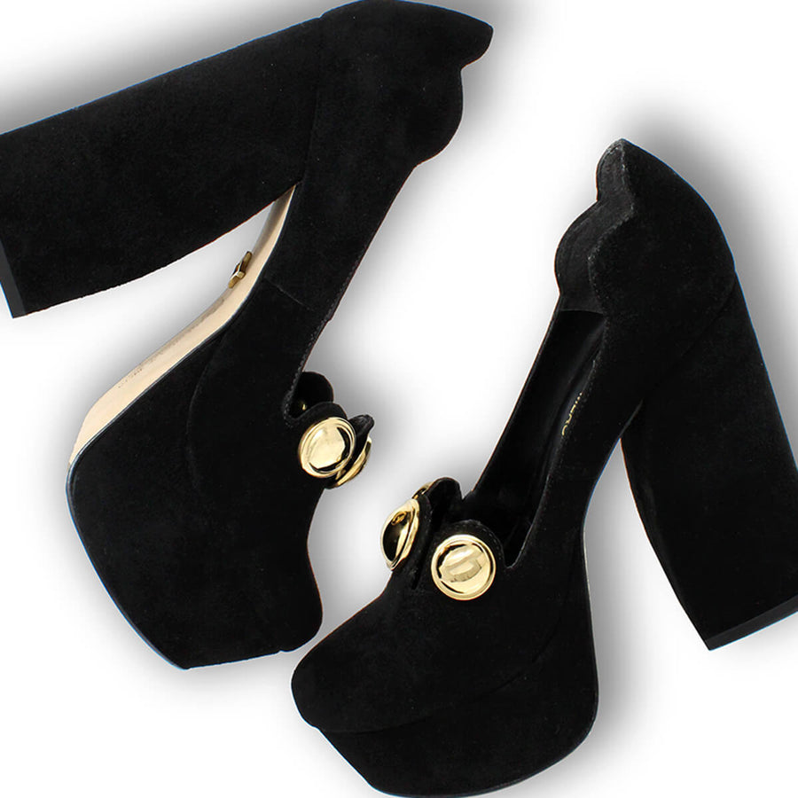 ROXANNE 135 - Ante Negro Regina Romero Zapato Plataforma Tacon Alto Para Dama en Piel